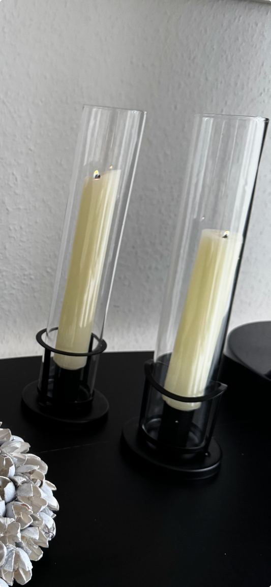 Moderner Kerzenhalter aus Glas & schwarzem Metall von Exner
