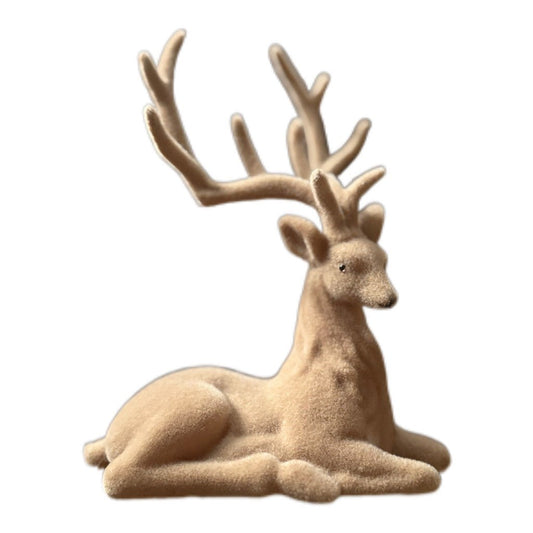 Hirsch sitzend beflockt in Beige 20 cm - JP Lifestyle & More