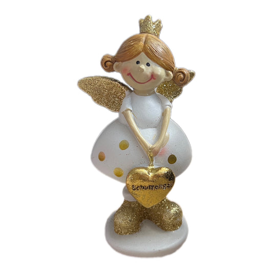 Schutzengel Figur mit goldenen  Herz 11 cm