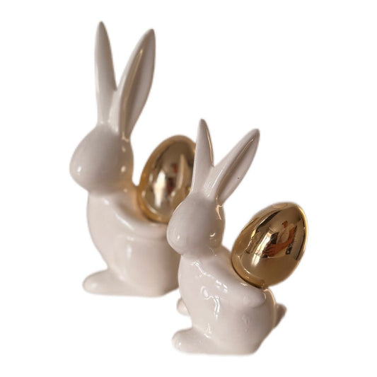 Keramik Hase Carlo mit goldenem Ei 13 cm von Willeke - JP Lifestyle & More